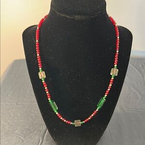 Elegant Red and Green Beaded Necklace